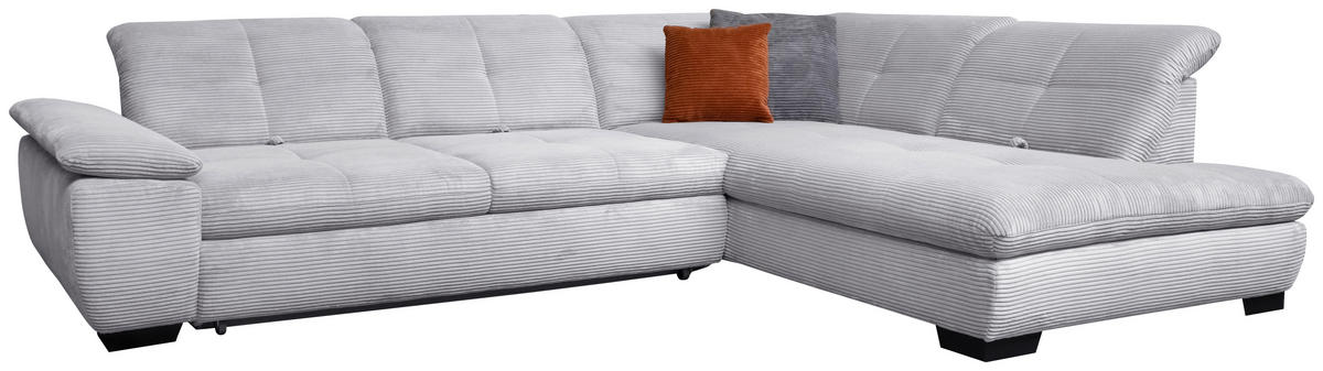 ECKSOFA Hellgrau Cord  - Hellgrau/Schwarz, Design, Textil/Metall (242/313cm) - Xora