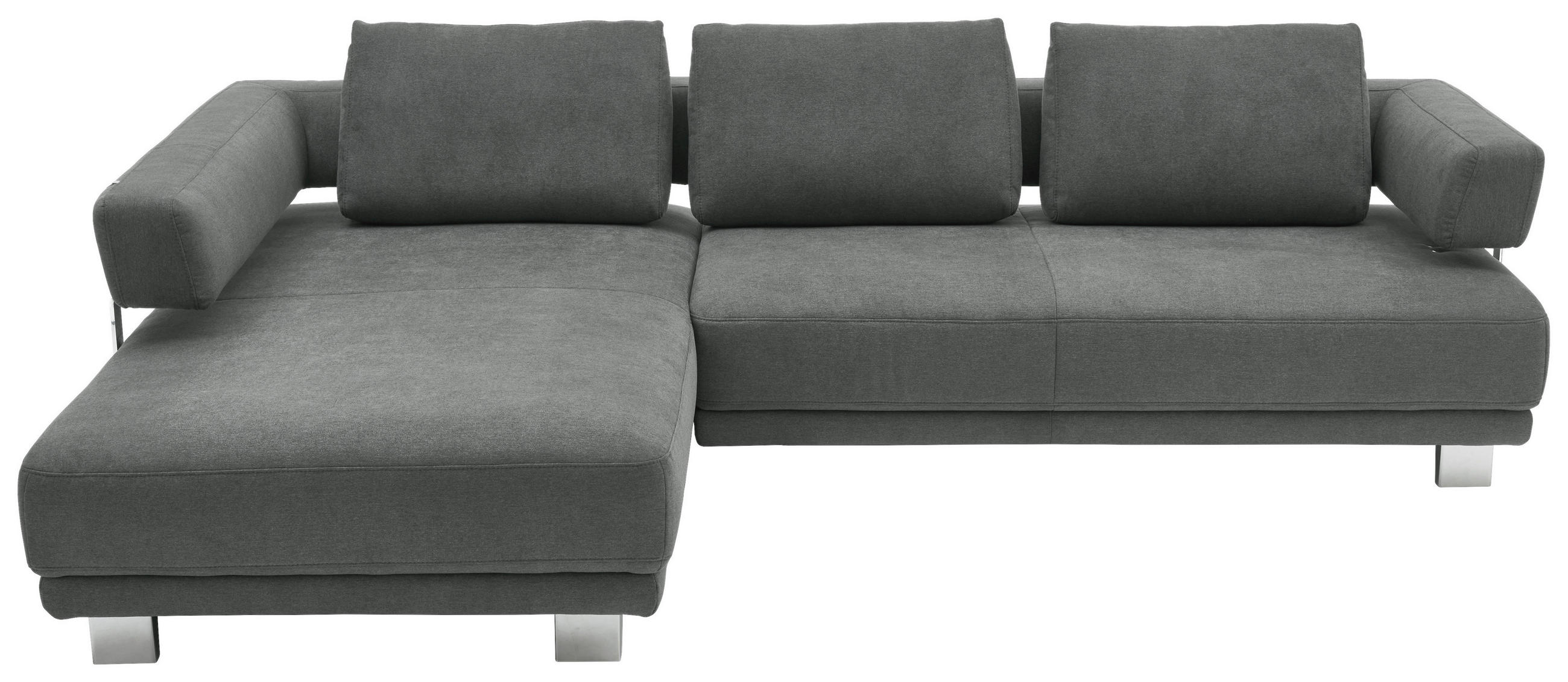 ECKSOFA Grau Chenille  - Chromfarben/Grau, Natur, Textil/Metall (214/297cm) - Valdera