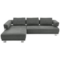ECKSOFA Grau Chenille  - Chromfarben/Grau, Natur, Textil/Metall (214/297cm) - Valdera