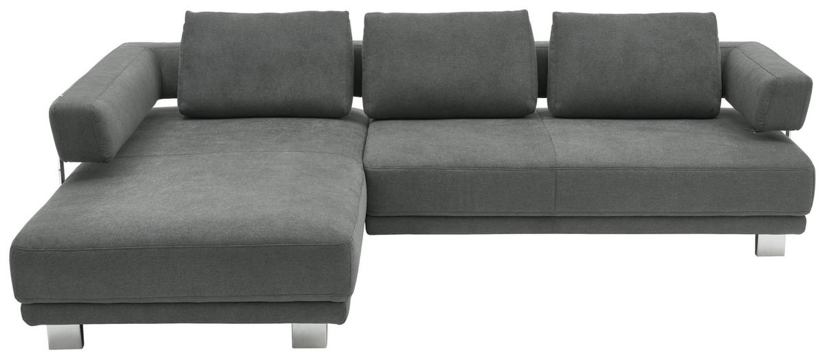 ECKSOFA Grau Chenille  - Chromfarben/Grau, Natur, Textil/Metall (214/297cm) - Valdera