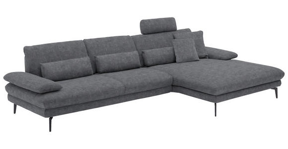ECKSOFA in Velours Silberfarben 310/180 cm - Silberfarben/Schwarz, Design, Textil/Metall (310/180cm) - Dieter Knoll