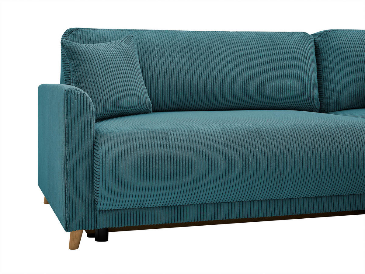 ECKSOFA MILOS Hellblau Cord Rückenkissen, Bettkasten, Schlaffunktion, Rücken echt  - Naturfarben/Hellblau, Design, Textil (224/148cm) - P & B