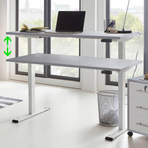 SCHREIBTISCH höhenverstellbar, Memoryschalter, USB-Anschlüsse - Weiß/Grau, MODERN, Holzwerkstoff/Metall (138/67/69-119cm) - MID.YOU