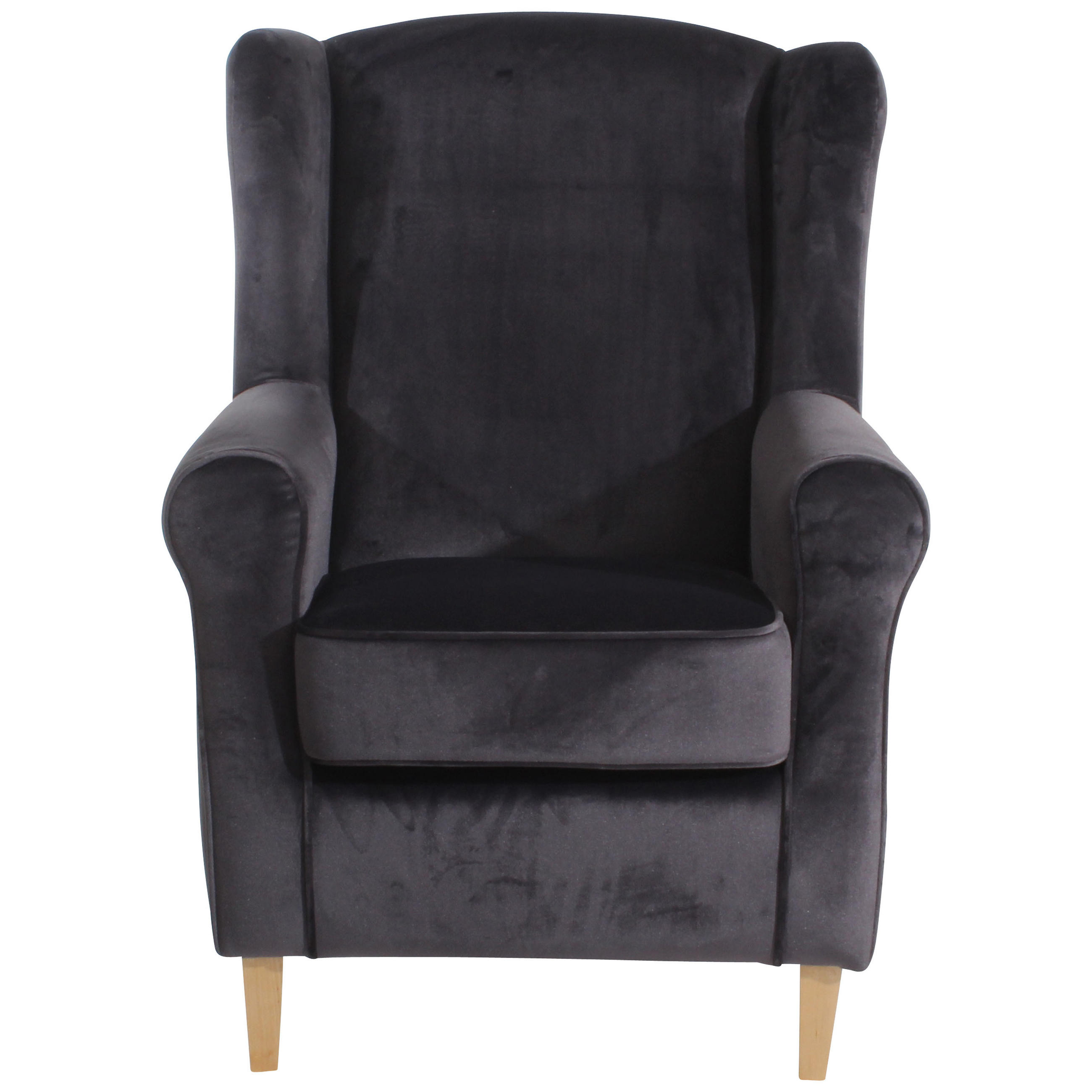 OHRENSESSEL in Samt, Velours Anthrazit  - Anthrazit/Buchefarben, Design, Holz/Textil (77/103/86cm) - Max Winzer