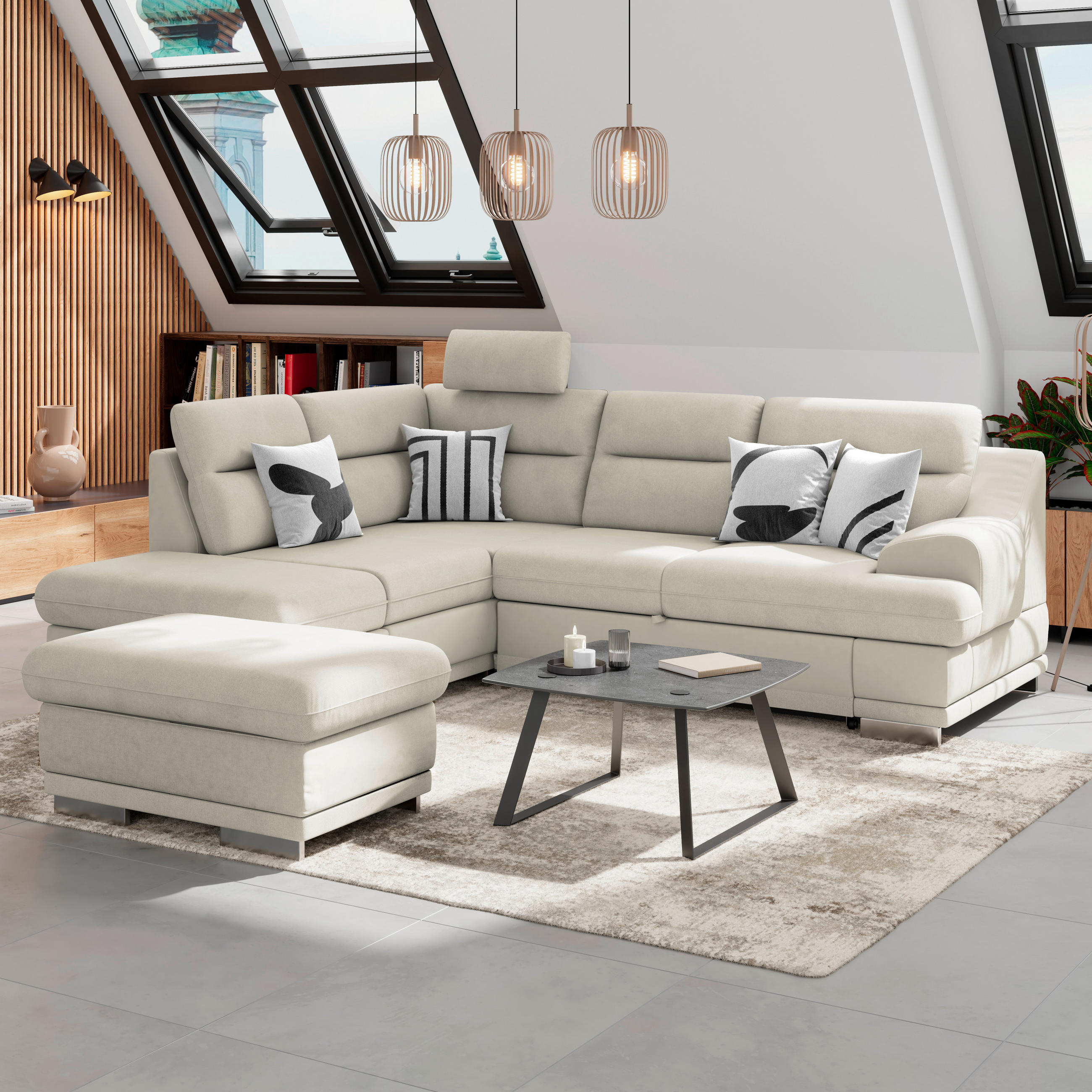 WOHNLANDSCHAFT in Velours Platinfarben  - Platinfarben/Chromfarben, Konventionell, Textil/Metall (217/264cm) - MID.YOU