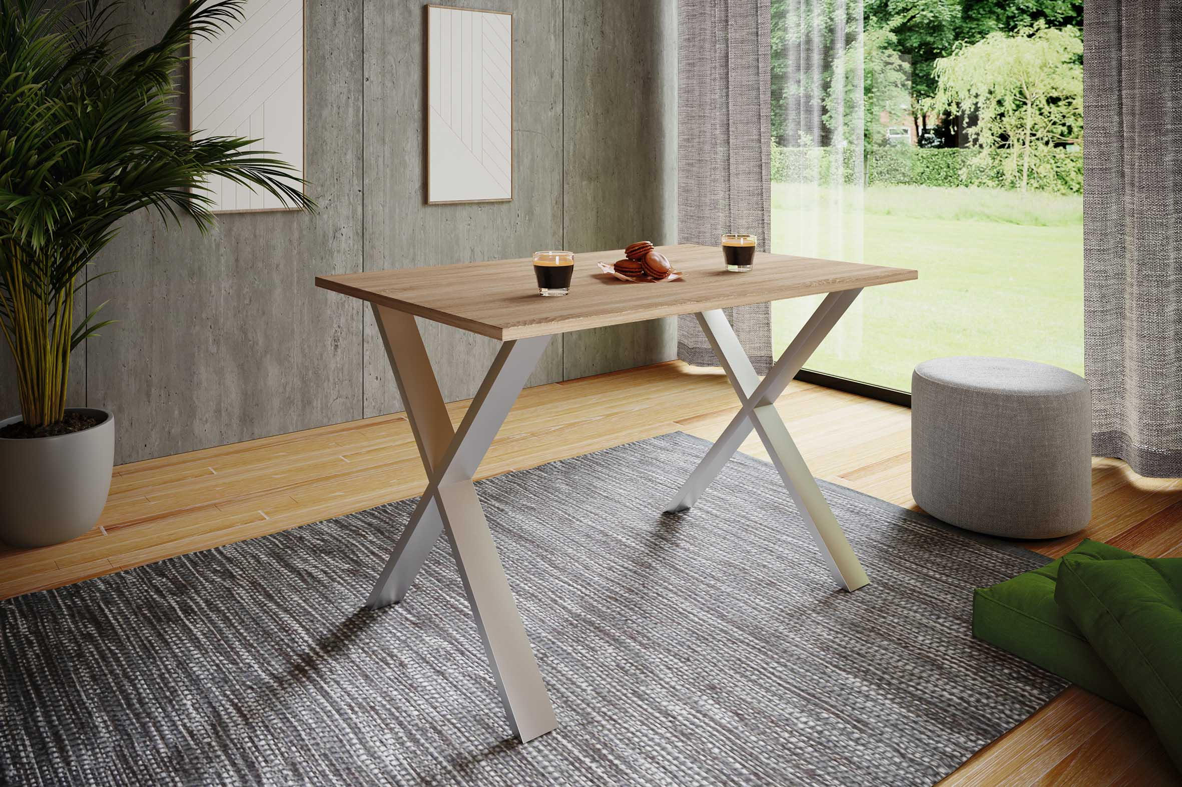 ESSTISCH Sonoma Eiche  - Silberfarben/Sonoma Eiche, Basics, Holzwerkstoff/Metall (140/50/76cm) - MID.YOU