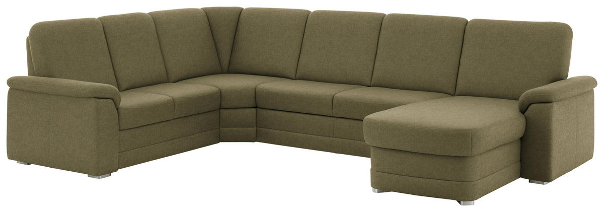 WOHNLANDSCHAFT  in Chenille Schilfgrün  - Schilfgrün/Alufarben, KONVENTIONELL, Holz/Textil (235/329/160cm) - Beldomo Comfort