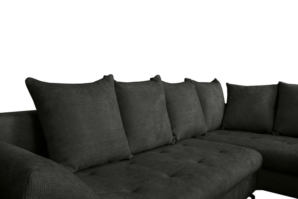ECKSOFA Schwarz Struktur  - Schwarz, KONVENTIONELL, Textil/Metall (274/194cm) - Carryhome