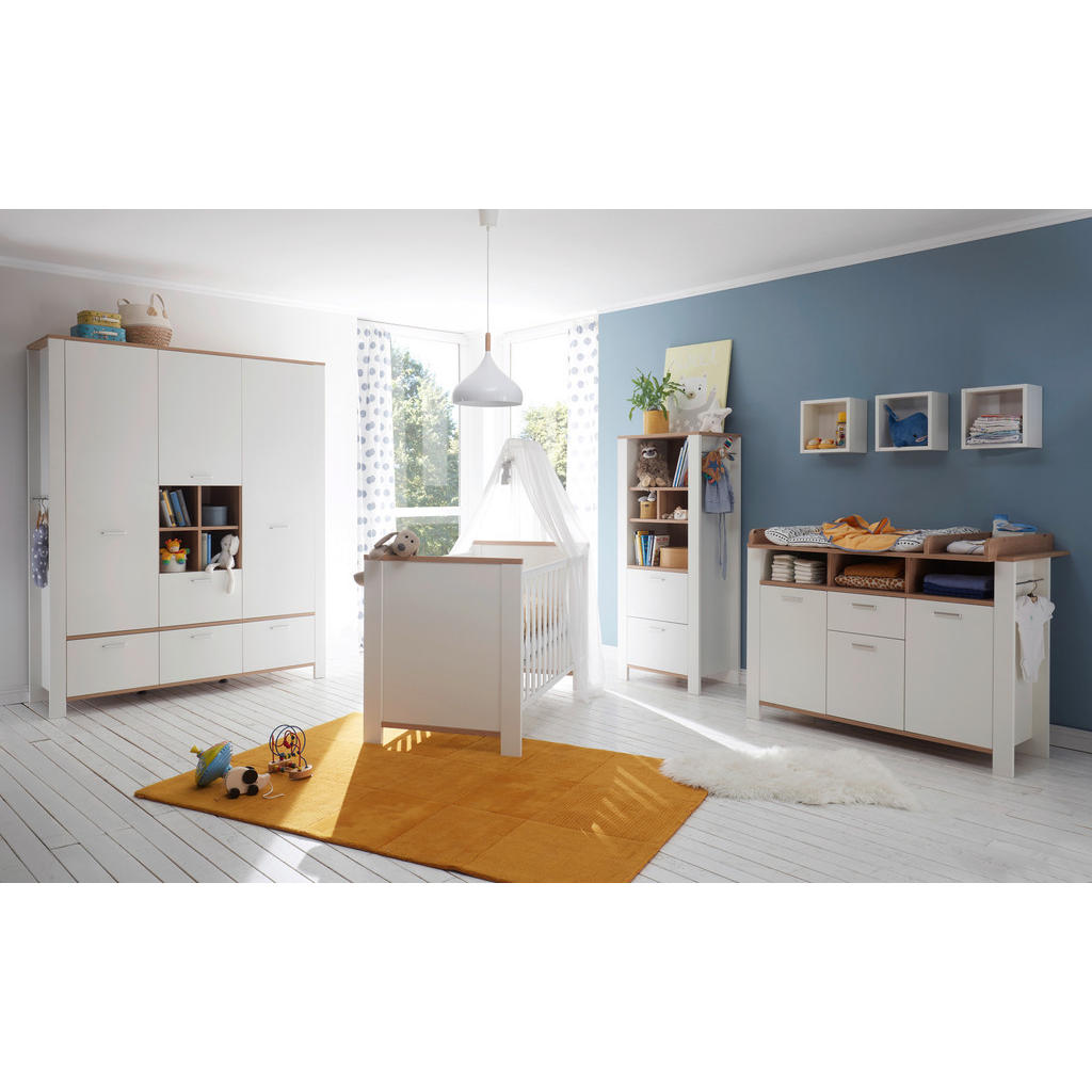 Thumbnail - Xxxl Babykleiderschrank Adele, Weiß, Eiche Artisan, Holzwerkstoff, 3 Fächer, 4 Schubladen, 160x195x47 cm, DIN EN ISO 900...