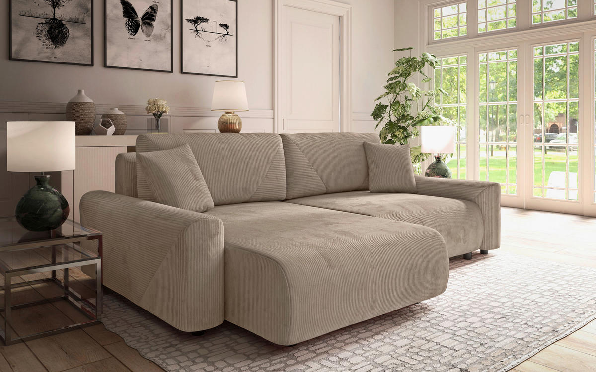 Ecksofa inkl. Funktion Braun Cord  - Schwarz/Braun, MODERN, Kunststoff/Textil (168/238cm) - Stylife