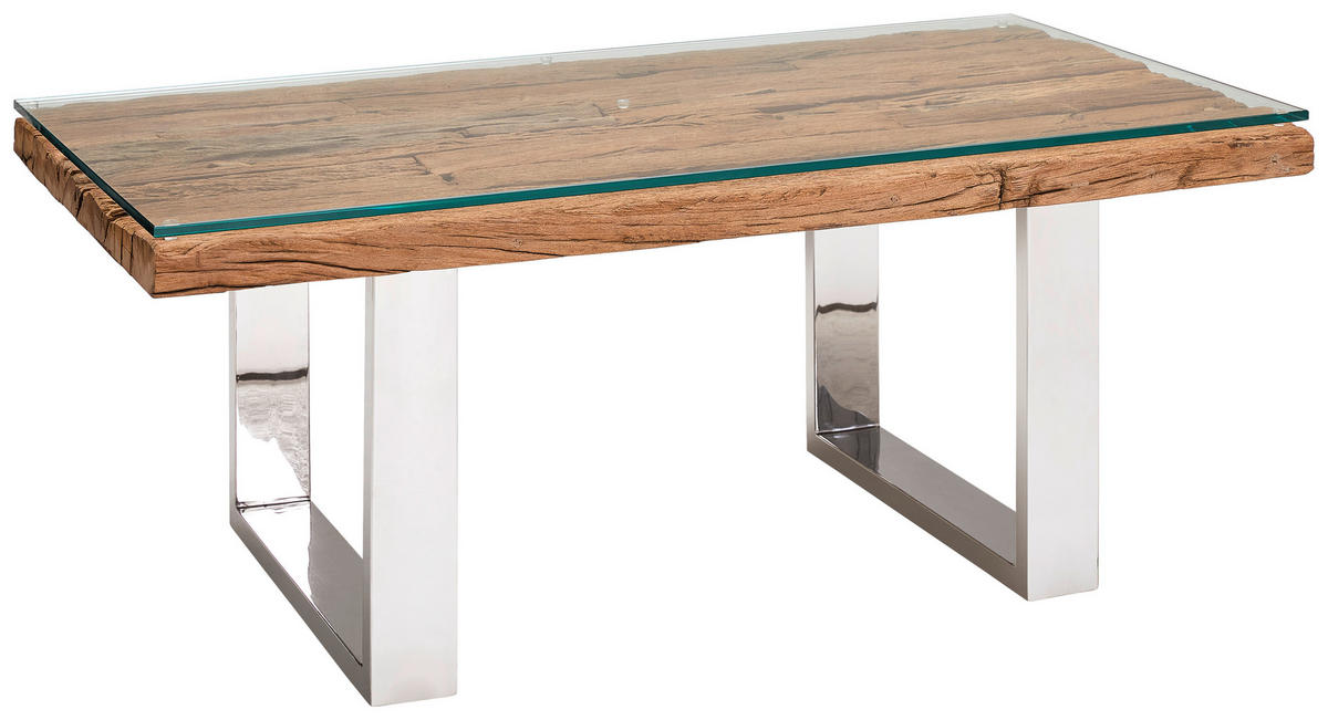 COUCHTISCH Altholz vollmassiv Klarglas 110/60/42 cm rechteckig Naturfarben  - Naturfarben, Design, Glas/Holz (110/60/42cm) - Livetastic