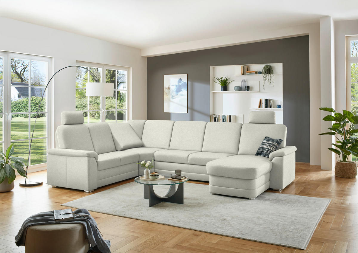 WOHNLANDSCHAFT  in Chenille Creme  - Creme/Alufarben, KONVENTIONELL, Holz/Textil (235/329/160cm) - Beldomo Comfort
