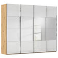 SCHWEBETÜRENSCHRANK  in Weiß, Eiche Artisan  - Chromfarben/Weiß, Design, Glas/Holzwerkstoff (271/235/68cm) - Novel