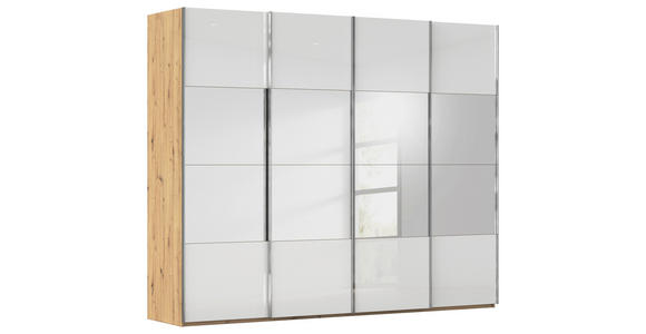 SCHWEBETÜRENSCHRANK  in Weiß, Eiche Artisan  - Chromfarben/Weiß, Design, Glas/Holzwerkstoff (271/235/68cm) - Novel
