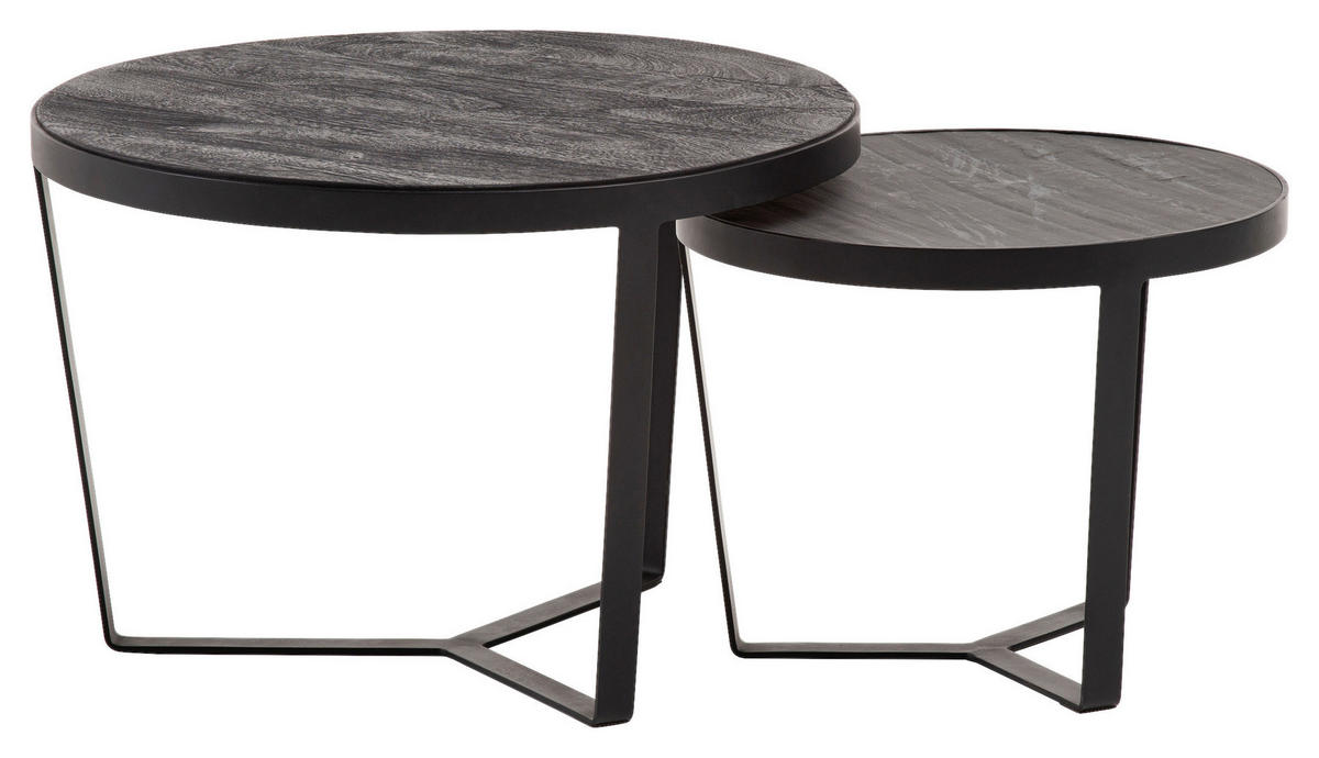 COUCHTISCHSET Akazie massiv rund Schwarz  - Schwarz, LIFESTYLE, Holz/Holzwerkstoff (60/60/40cm) - MID.YOU