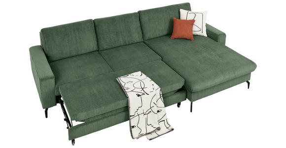 ECKSOFA in Cord Olivgrün - Schwarz/Olivgrün, Design, Textil/Metall (302/180cm) - Venda