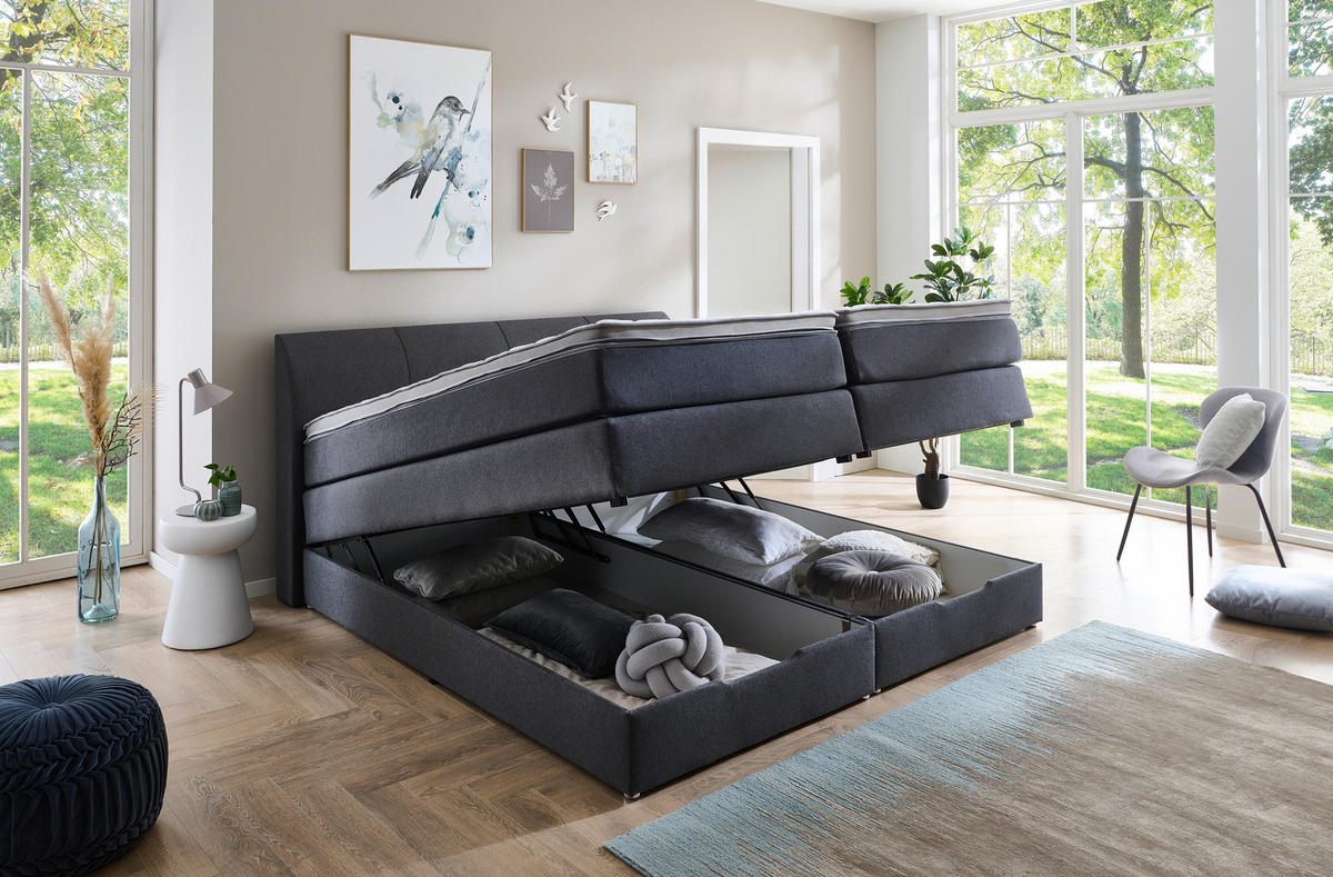 BOXSPRINGBETT 180/200 cm  Anthrazit  - Anthrazit, Konventionell, Textil (180/200cm) - Carryhome