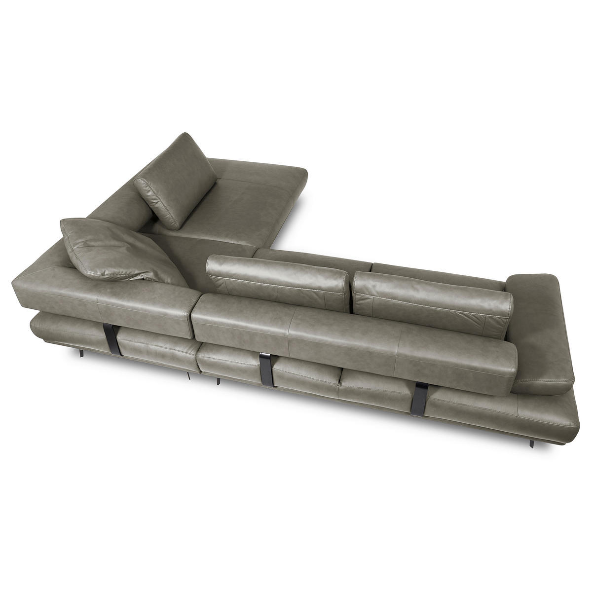 ECKSOFA Grau Echtleder  - Schwarz/Grau, Design, Leder/Metall (306/237cm) - Livetastic