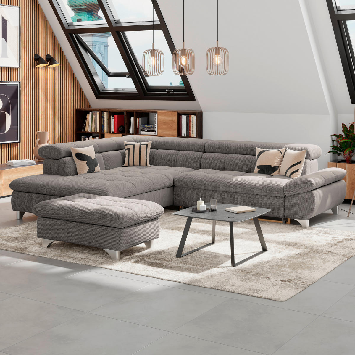 ECKSOFA Braun Chenille  - Chromfarben/Braun, KONVENTIONELL, Textil/Metall (234/312cm) - Livetastic
