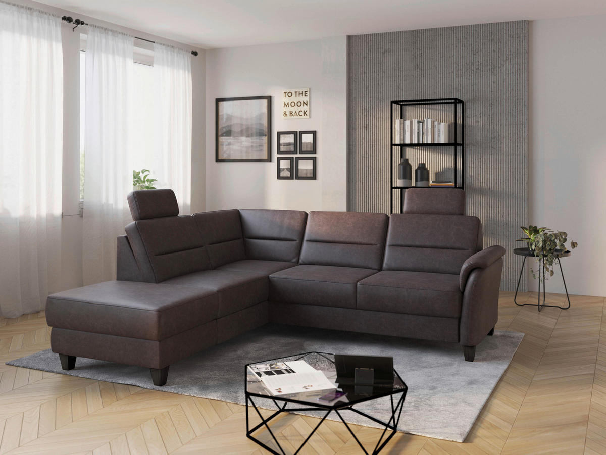 ECKSOFA in Mikrofaser Braun  212/236 cm  - Wengefarben/Braun, KONVENTIONELL, Holz/Textil (212/236cm) - Sit & More