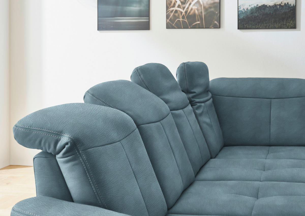 WOHNLANDSCHAFT in Mikrofaser Hellblau  - Wildeiche/Beige, Konventionell, Holz/Textil (185/343/243cm) - Voleo