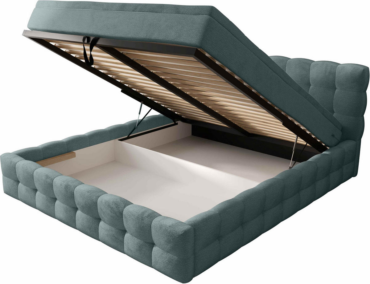 POLSTERBETT 140/200 cm,  in Grau, Matratze, gepolstertes Kopfteil, Lattenrost, Bettkasten, Topper, H3 + H3 = fest  - Schwarz/Weiß, MODERN, Holz/Kunststoff (140/200cm) - Chameo