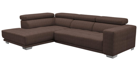 ECKSOFA in Mikrofaser Hellbraun  - Chromfarben/Hellbraun, Design, Textil/Metall (207/301cm) - Xora