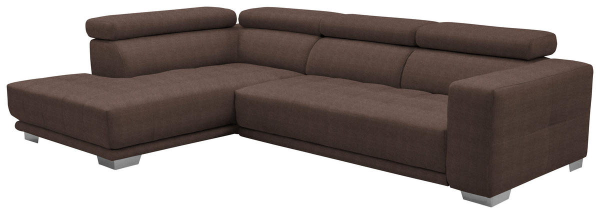 ECKSOFA in Mikrofaser Hellbraun  - Chromfarben/Hellbraun, Design, Textil/Metall (207/301cm) - Xora
