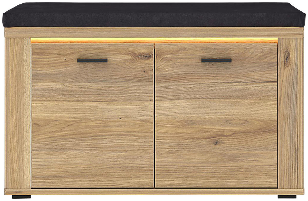 GARDEROBENBANK 80/50/38 cm  - Eichefarben/Schwarz, Konventionell, Holzwerkstoff/Textil (80/50/38cm) - Xora