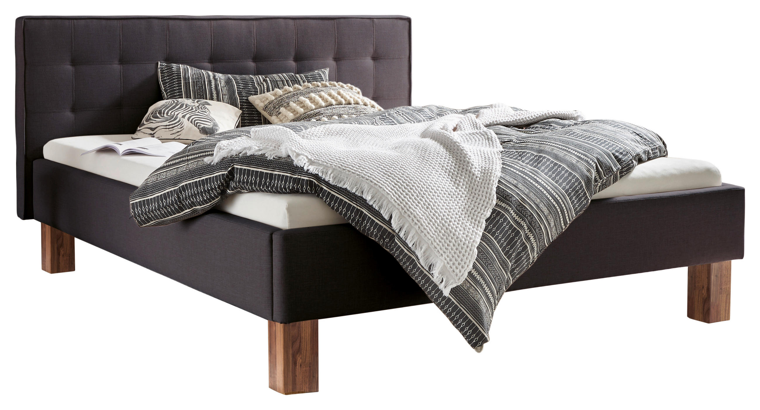 POLSTERBETT 140/200 cm,  in Anthrazit, Nussbaumfarben, gepolstertes Kopfteil,  - Anthrazit/Nussbaumfarben, KONVENTIONELL, Holz/Textil (140/200cm) - Hasena