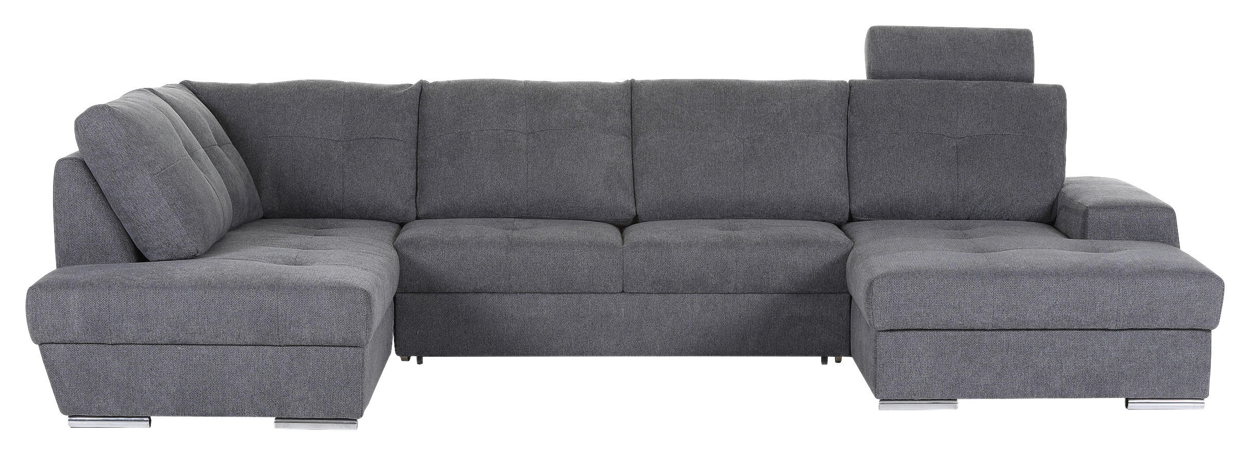 WOHNLANDSCHAFT in Flachgewebe Dunkelgrau  - Chromfarben/Dunkelgrau, KONVENTIONELL, Kunststoff/Textil (217/338/180cm) - Hom`in