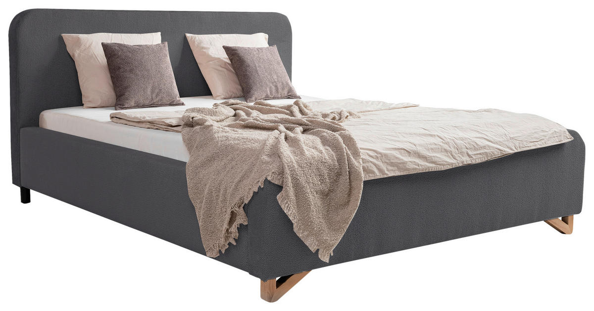 ČALOUNĚNÁ POSTEL, 180/200 cm, antracitová - černá/antracitová, Moderní, kov/dřevo (180/200cm) - MID.YOU