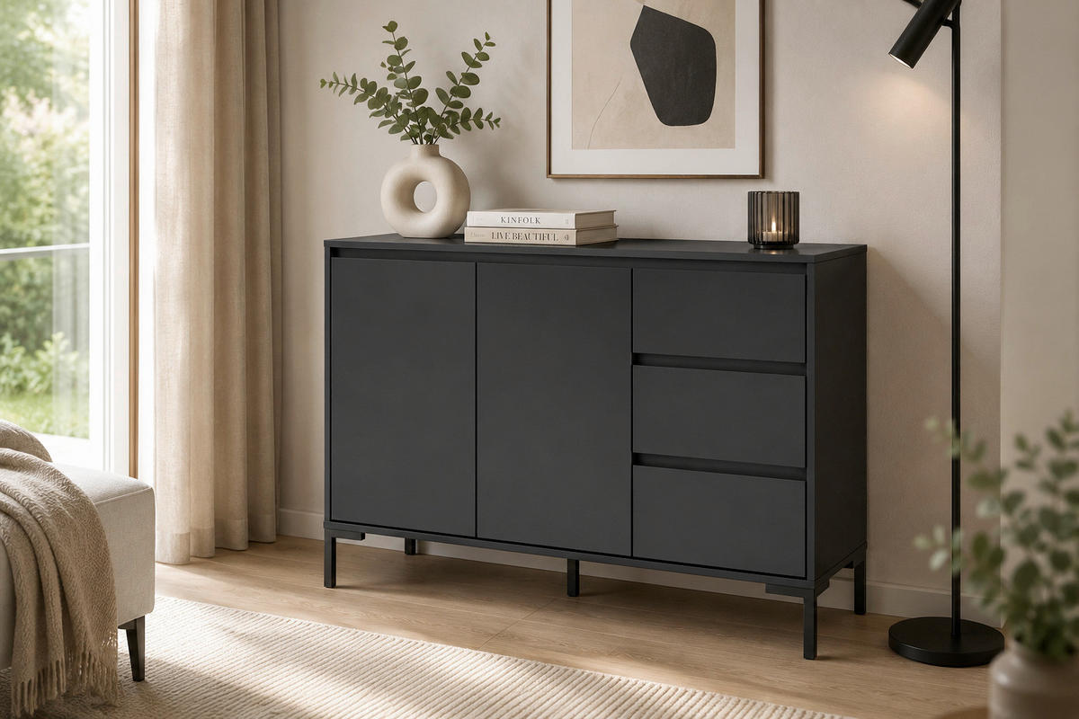 KOMMODE , 120/87/40 cm, 3 Schublade(n)  - Schwarz, Design, Holzwerkstoff (120/87/40cm) - MID.YOU