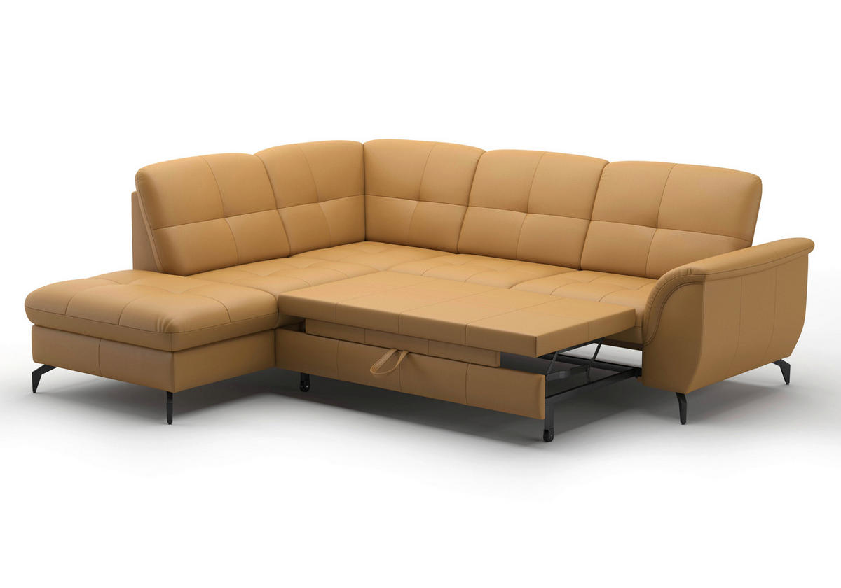 ECKSOFA ZORA E Currygelb Echtleder  - Currygelb/Schwarz, MODERN, Leder/Metall (212/244cm) - Sit & More