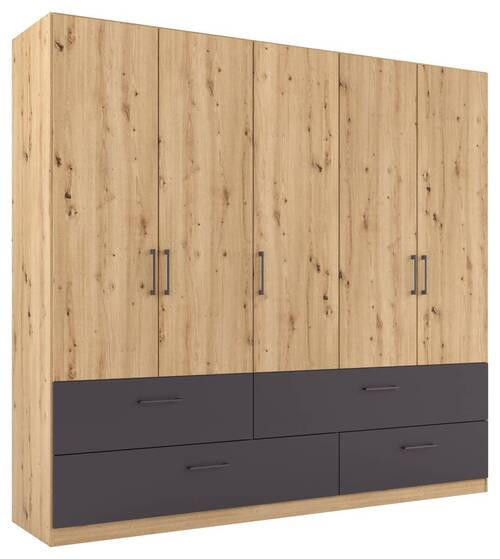 NYÍLÓAJTÓS SZEKRÉNY szürke, tölgyfa  - tölgyfa/szürke, Design, faalapú anyag/fém (226/210/54cm) - Rauch Möbel