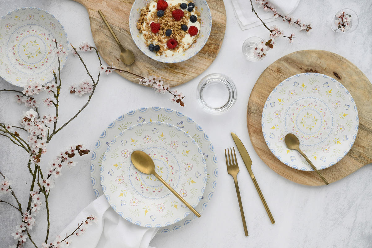 TAFELSERVICE Multicolor, Weiß Primavera Pastell 16-teilig  - Multicolor/Weiß, Basics, Keramik - Creatable