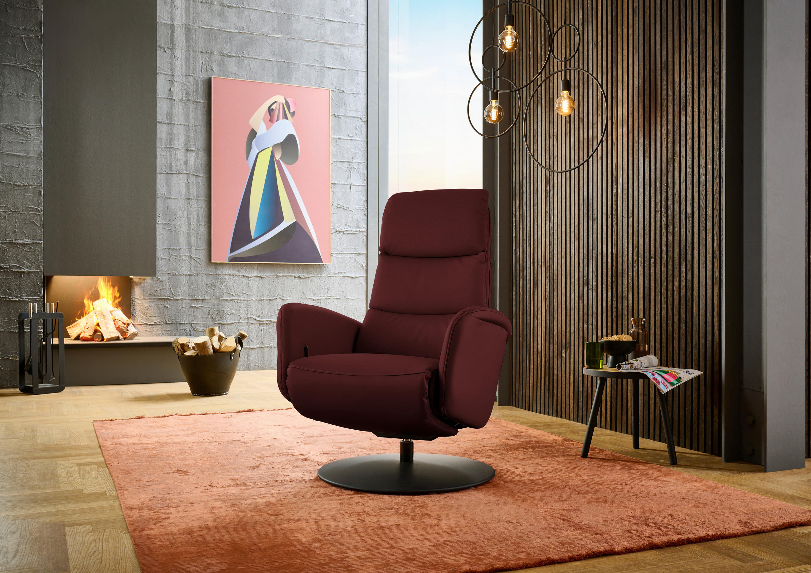 RELAXSESSEL in Leder Brombeere  - Brombeere/Schwarz, Design, Leder/Metall (76/108/86cm) - Dieter Knoll