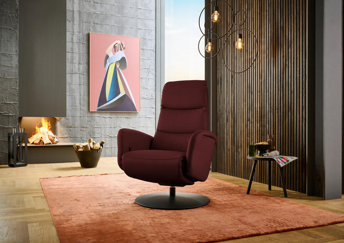 RELAXSESSEL in Leder Brombeere  - Brombeere/Schwarz, Design, Leder/Metall (76/108/86cm) - Dieter Knoll