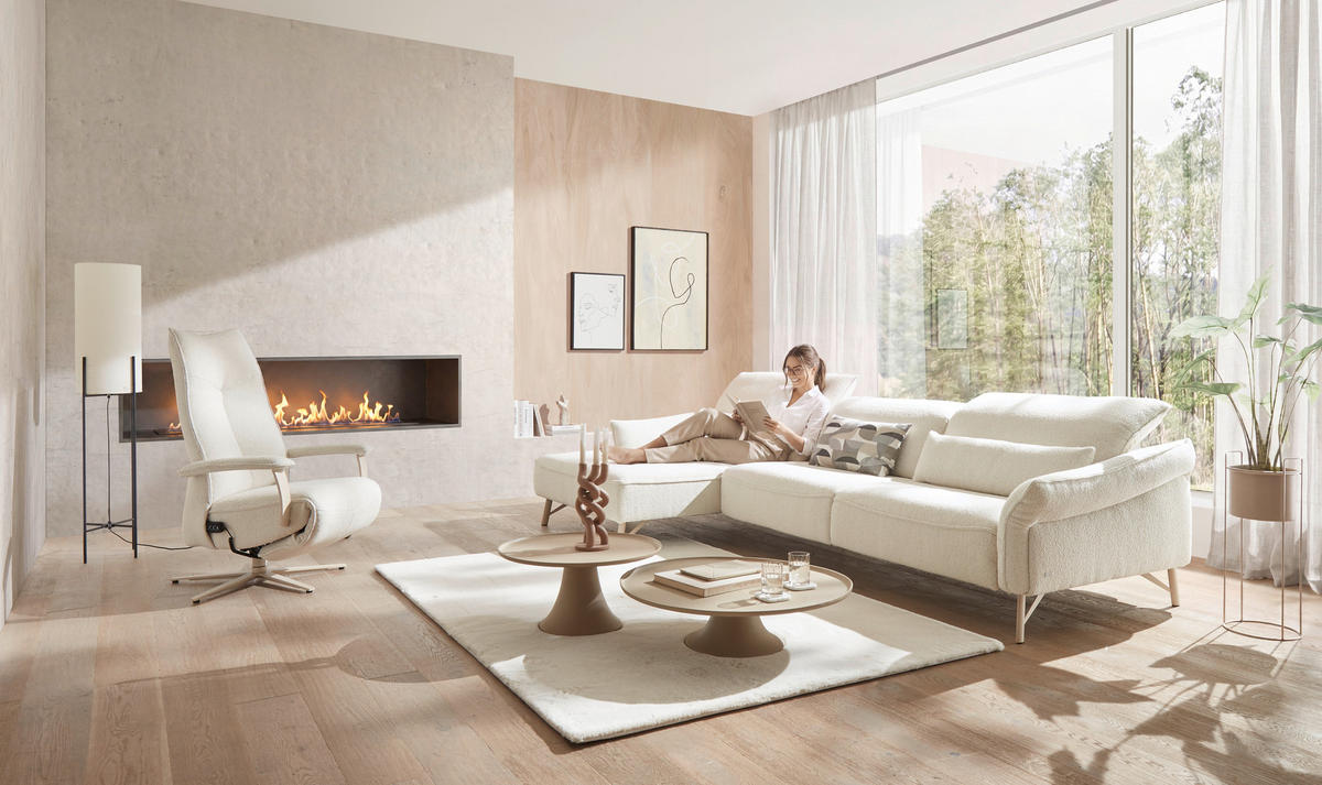 ECKSOFA Creme Chenille Rücken echt  - Beige/Creme, Design, Textil/Metall (165/329cm) - Johann Jakob
