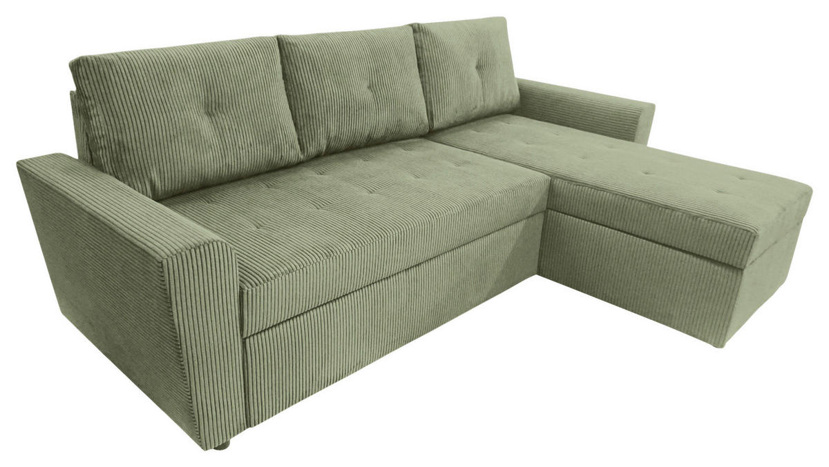 ECKSOFA TERMOLI in Cord Mintgrün  231/155 cm  - Schwarz/Mintgrün, Design, Kunststoff/Textil (231/155cm) - MID.YOU