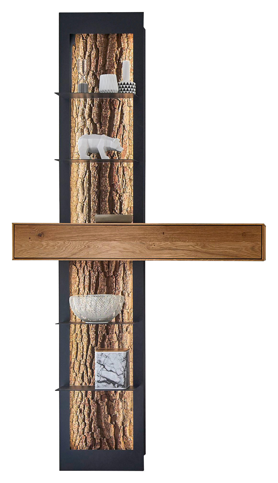 REGALELEMENT Kerneiche vollmassiv Anthrazit, Eichefarben - Eichefarben/Anthrazit, Natur, Holz/Metall (108/206/39cm) - Valnatura