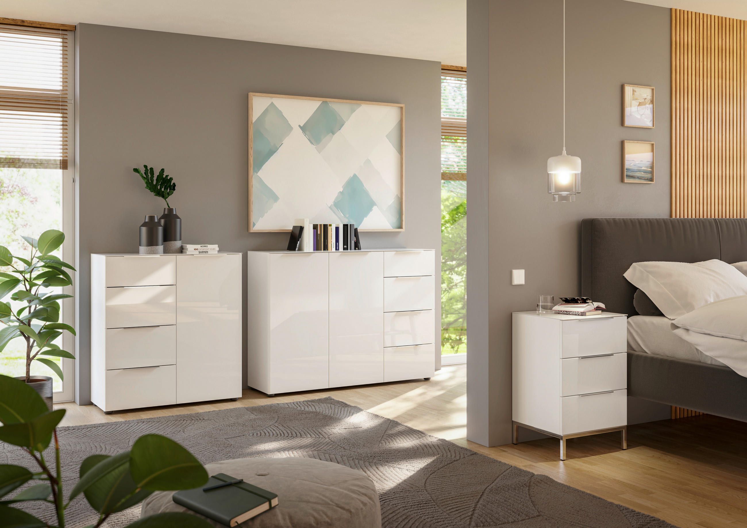 SIDEBOARD 135/99/40 cm  in Weiß  - Chromfarben/Weiß Hochglanz, Basics, Glas/Holzwerkstoff (135/99/40cm)