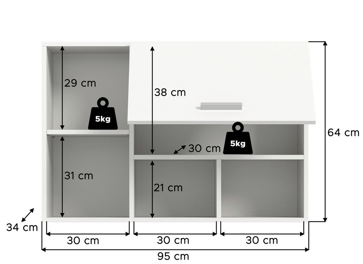 HÄNGESCHRANK 95/64/34 cm  - Silberfarben/Weiß, Basics, Holzwerkstoff/Kunststoff (95/64/34cm) - MID.YOU