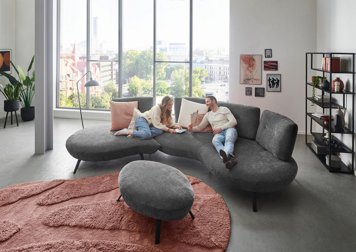 BIGSOFA Flachgewebe Anthrazit  - Anthrazit/Schwarz, Design, Textil/Metall (456/93/138cm) - Moderano
