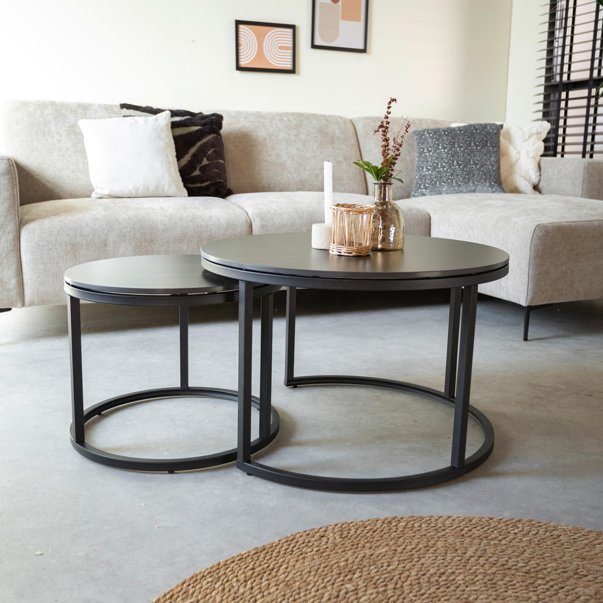 COUCHTISCH in Metall, Stein 68/68/43 cm  - Schwarz, KONVENTIONELL, Stein/Metall (68/68/43cm) - MID.YOU