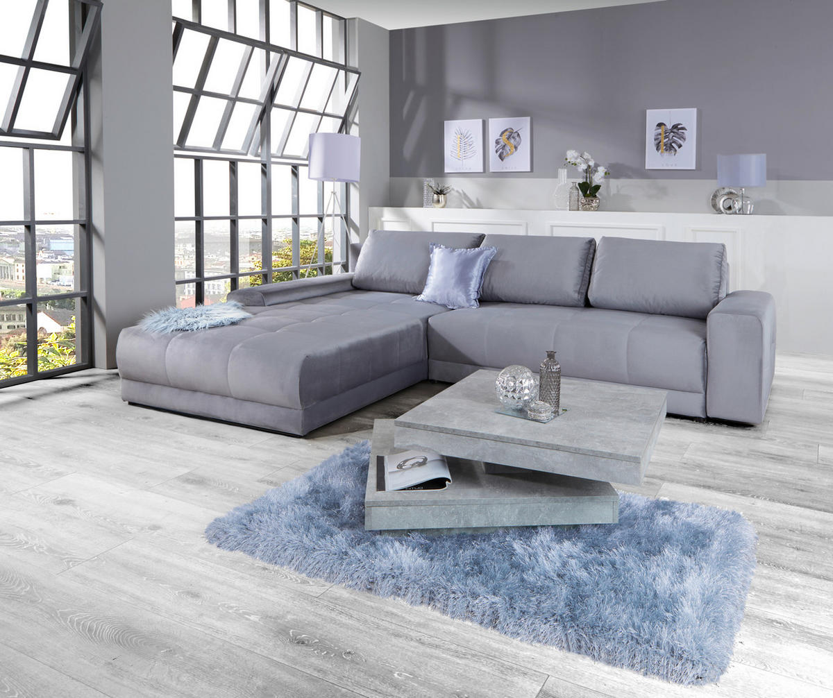 ECKSOFA Grau Samt  - Grau, MODERN, Textil (213/308cm) - MID.YOU