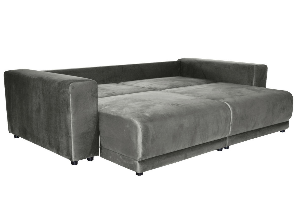 BIGSOFA in Velours Grau  - Schwarz/Grau, Design, Kunststoff/Textil (256/88/120cm) - home24