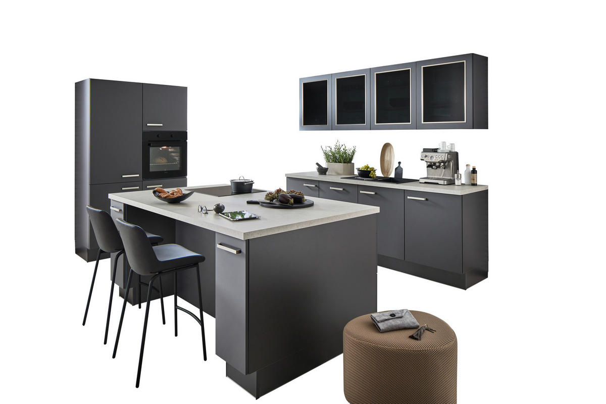 ECKKÜCHE 120/240 cm  Graphitfarben  - Sandfarben/Edelstahlfarben, Konventionell, Glas/Holzwerkstoff (120/240cm) - Venda