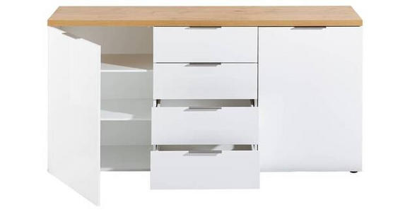 SIDEBOARD Weiß, Eichefarben Oberplatte, Einlegeböden  - Eichefarben/Alufarben, Design, Holzwerkstoff/Kunststoff (180/89/43cm) - Xora