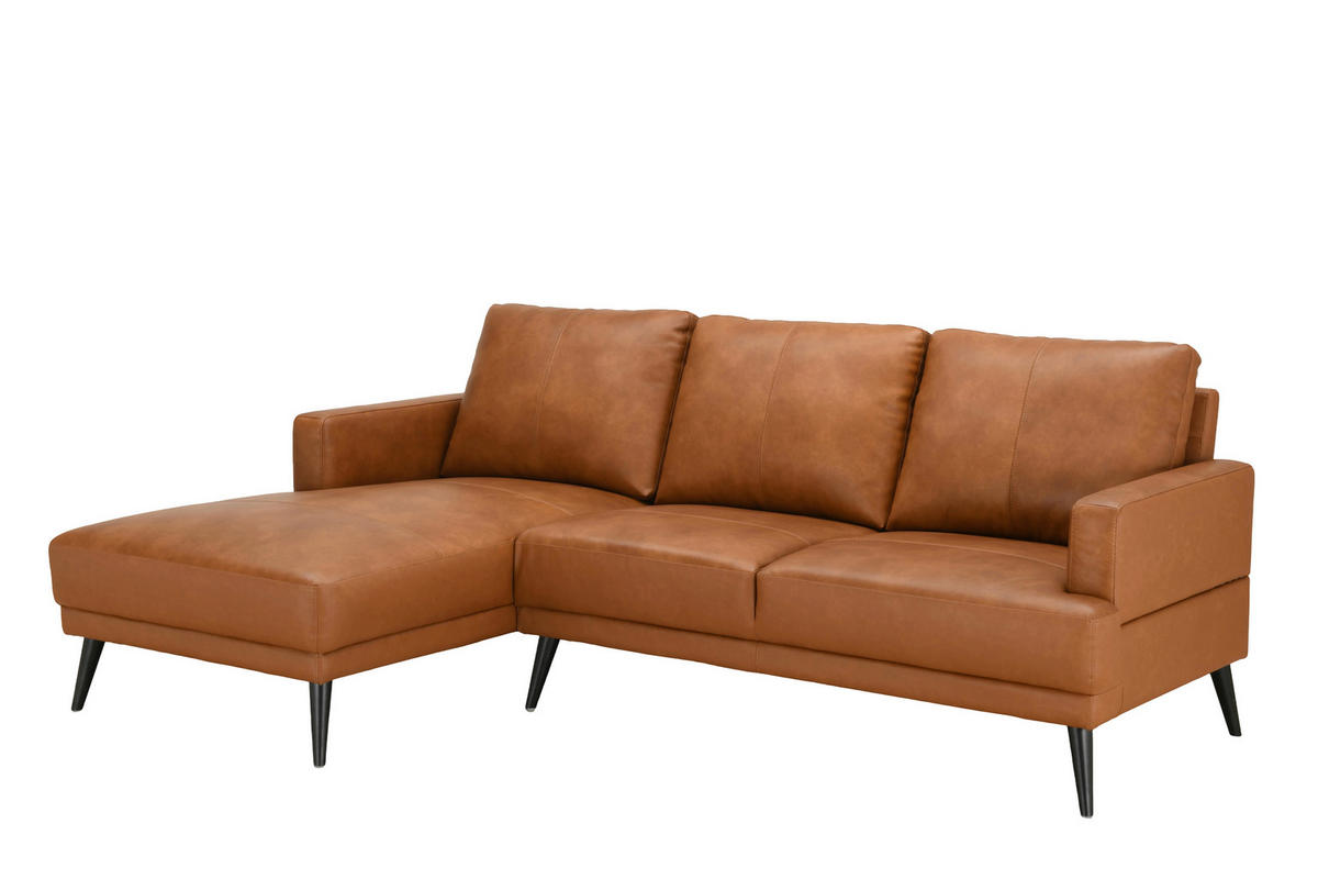 ECKSOFA ELANO Cognac Echtleder Lederlook  - Cognac/Schwarz, Design, Leder/Textil (153/231cm) - Livetastic
